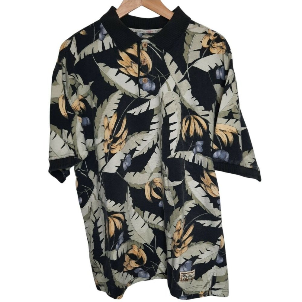 Tommy Bahama Marlin Mens Short Sleeve Polo Shirt Size Large Tropical Banana Leaf
